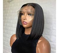 Perruques Avant En Dentelle Perruques Synthétiques Cheveux Réels Brésiliens 100% Cheveux Humains Perruque Avant En Dentelle Perruque Droite Bob Avant En Dentelle Adaptée Aux Femmes Noires, 12 Pouces