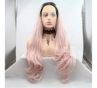 Perruques Avant En Dentelle Pour Femme - Coiffure En Couches Noires - Densité De 150% - Cheveux Synthétiques Roses - Longue Dentelle Sur Le Devant - 45,7 Cm (28 Pouces)