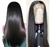 Perruques Avant Synthétiques Perruque Bob Noire Pour Femmes Naturellement Longue Et Droite 13X4 Perruque Avant Suisse Densité 150% Perruque Résistante À La Chaleur, 18 Pouces (18 Pouces)