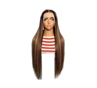perruques avec une frange soignée pour les femmes 13x6 droite mettre en évidence dentelle avant cheveux humains 200 densité Ombre HD Transparent perruque pré plumée ondulé frisé(34inches)