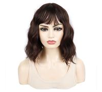 perruques avec une frange soignée pour les femmes Couvre-tête de perruque à frange fine et moelleuse, cheveux courts multicolores, quotidiens ondulé frisé(Bruin)