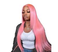 perruques avec une frange soignée pour les femmes Densité frontale rose des perruques frontales 220 de dentelle cheveux 13X4 Hd droite préplumée ondulé frisé(32inches)