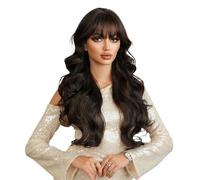 perruques avec une frange soignée pour les femmes Ensemble de perruque cheveux longs bouclés noirs à grande vague for femme, forme naturellement moelleuse ondulé frisé