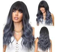 perruques avec une frange soignée pour les femmes Frange, grosses vagues, perruque de cheveux longs et bouclés, couvre-tête complet, naturellement moelleux ondulé frisé(H)