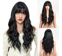 perruques avec une frange soignée pour les femmes Frange, grosses vagues, perruque de cheveux longs et bouclés, couvre-tête complet, naturellement moelleux ondulé frisé(C)