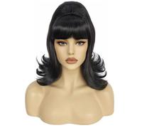 perruques avec une frange soignée pour les femmes Les femmes portant une frange courte et des perruques bou s conviennent aux jeux de rôle fêtes ondulé frisé(Noir)