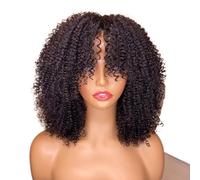 perruques avec une frange soignée pour les femmes Perruque bou moelleuse mi-longue noire avec de grosses vagues for les déplacements quotidiens des femmes ondulé frisé(180% 30inch)