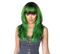 perruques avec une frange soignée pour les femmes Perruque, couvre-tête complet, long rouleau for femme, haut entier teint, niveau ondulé frisé(Green)