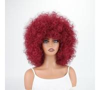 perruques avec une frange soignée pour les femmes Perruque de cheveux courts bouclés for femmes, bandeau quotidien polyvalent en petit rouleau ondulé frisé(Red)