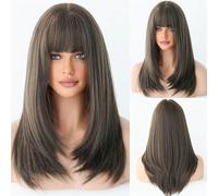 perruques avec une frange soignée pour les femmes Perruque for femmes aux cheveux longs, couvre-tête naturel complet, et raides, bouton intérieur, frange à air, perruque ondulé frisé(B)