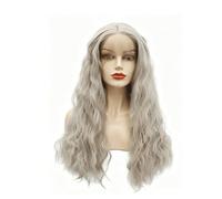 perruques avec une frange soignée pour les femmes Perruque Lace Front Wig grise moyenne fendue, petites boucles, soie haute température, couvre-tête naturel for femmes ondulé frisé