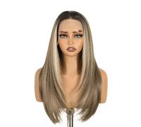 perruques avec une frange soignée pour les femmes Perruque Lace Front Wig synthétique lisse, 24 pouces, 13x6, ombré brun à blond cendré, perruque sans colle résistante la chaleur ondulé frisé