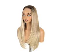 perruques avec une frange soignée pour les femmes Perruque Lace Front Wig synthétique lisse sans colle, 24 pouces, 13x6, ombré noir à blond platine ondulé frisé