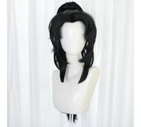 perruques avec une frange soignée pour les femmes Perruque queue de cheval mi-nouée contrastée noire et rouge, rouleau superposé naturel ondulé frisé(Noir)