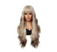 perruques avec une frange soignée pour les femmes Perruque synthétique blonde brune avec frange, longue, ondulée, for femmes, fête quotidienne, cosplay, résistante à la chaleur ondulé frisé