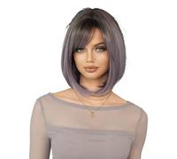 perruques avec une frange soignée pour les femmes Perruque violette courte et droite for les fêtes quotidiennes des femmes ondulé frisé