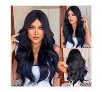 perruques avec une frange soignée pour les femmes Perruques de cheveux synthétiques longs bouclés ondulés perruque de partie centrale noire brune naturelle for les femmes blanches Afro Cosplay cheveux