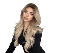 perruques avec une frange soignée pour les femmes Perruques synthétiques longues ondulées ombrées, brunes, blondes platine, résistantes à la chaleur, naturelles, for fête de Cosplay ondulé frisé