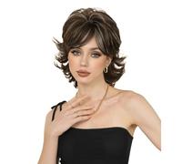 perruques avec une frange soignée pour les femmes Short Wave Wig With Bangs, Ladies' Daily Party ondulé frisé