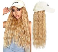 Perruques blanches pour femmes Postiche long ondulé et bouclé Perruques blondes avec casquette de baseball Usage quotidien pour filles