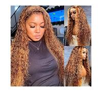 Perruques Blonde Pure Color Curly Lace Front Wig Deep Wave 13x4 HD Lace Front Perruques de cheveux humains 8-28 pouces Brésilien Remy Hair Medium Brown Lace Front Wigs Perruque dames(Size:130%,Color:2