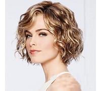 Perruques Blondes avec Frange, Perruque Courte Ondulée, Perruques Blondes Ombrées Courtes Bou s, Perruques Blondes Foncées pour Femmes (Doré)