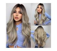 Perruques blondes brunes for femmes, perruque synthétique longue et ondulée avec racines foncées, résistante à la chaleur Daily Use