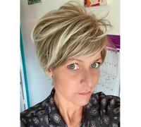 Perruques Blondes Courtes Pour Femmes, Perruque Coupe Lutin Avec Frange, Perruques Synthétiques En Couches Naturelles, Cheveux Courts Pour Femmes, Mélange Blond Marron