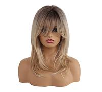 Perruques Blondes Longues Bouclées, 18 pouces perruques de cheveux blonds clairs synthétiques couches longues pour les femmes blanches filles avec des racines foncées