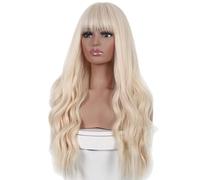 Perruques Blondes Longues Pour Femmes, Perruques Bou s De 26 Pouces Avec Frange, Cheveux Synthétiques Résistants À La Chaleur Pour Fêtes, Cosplay Et Usage Quotidien.