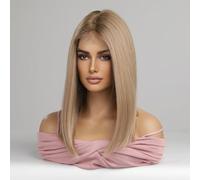 Perruques blondes pour femmes 13x6 dentelle avant longueur d'épaule droite résistant à la chaleur perruque synthétique aspect naturel 18 pouces cheveux dorés pour les occasions
