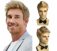 Perruques blondes pour hommes, cheveux synthétiques naturels et duveteux en couches, perruque quotidienne d'Halloween pour hommes, blonds, 6 pouces