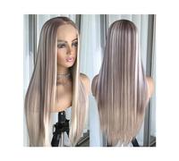 Perruques blondes pré-épilées de couleur blonde surlignée, perruque platine, dentelle droite à l'avant, cheveux synthétiques, pour femmes, perruque en dentelle sans colle (couleur : blond brillant 2)