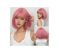 Perruques Bob 12 pouces avec frange, douces et faciles à porter, perruque synthétique colorée for le quotidien, le cosplay et Halloween Hair Extensions Pièces Wigs(Light pink)