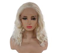 Perruques Bob bouclées courtes blondes ondulées, perruque avant en dentelle synthétique avec naissance des cheveux naturelle, perruques sans colle for femmes(12inch)