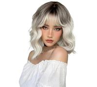 Perruques Bob courtes avec frange for femmes, cheveux ondulés lâches, perruque synthétique bou aux épaules for usage quotidien Cosplay