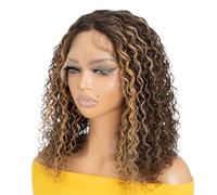Perruques Bob courtes bouclées brunes à reflets de mode, cheveux humains sans colle avec dentelle frontale 13x4x1 T for femmes Hair Extensions Pièces Wigs(12 inch)