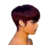 Perruques Bob courtes for femmes cheveux humains coupe lutin sans colle perruque droite naturelle avec frange en couches sans dentelle(Brown)