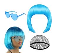 Perruques Bob Courtes Pour Femmes | Accessoire de Tête Cosplay Néon,Set Perruque Bob Et Lunettes De Soleil - pour Artistes de Scène Créateurs de Contenu Événements à Thème Conventions Costume Fêtes Ma