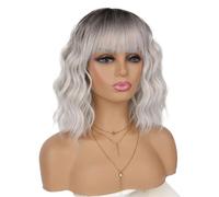 Perruques Bob de 14 pouces avec frange for femmes, perruque synthétique lâche et ondulée de longueur d'épaule pastel for un usage quotidien Effet naturel et Volumineux