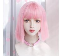 Perruques Bob Droites Courtes Pour Femmes Filles Coupe Émoussée Perruque Naturelle Jk Douce Pour Les Soirées Cosplay Quotidiennes Et Lolita Harajuku (Fleur de cerisier rose)
