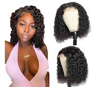 Perruques Bob Humaines et Ondulées Frontale Courte Bouclée pour Femmes Noires 12in