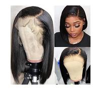 Perruques Bone Straight Bob Wig Lace Front Perruques de cheveux humains 8-16" HD Transparent Natural Side Part Wig Glueless Remy Hair Side Part Short Bob Lace Wig Perruque dames (Color : Natural side