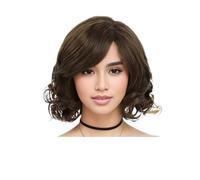 Perruques bouclées for femmes noires, courtes et douces avec frange, boucles afro lâches, perruque synthétique résistante à la chaleur Postiche Cheveux Femme(Brown 2)