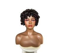 Perruques bouclées Pixie de 8 pouces for femmes noires, perruque humaine ondulée brésilienne vierge sans colle à couches courtes avec frange for un usage quotidien Effet naturel et Volumineux