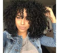 Perruques bouclées pour femmes noires - Perruque de cheveux afro synthétiques africains crépus et bouclés avec frange