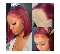 Perruques Bourgogne HD Transparent court Bob perruques de cheveux humains rouge droite 13x6x1 Lace Front perruque for les femmes pré plumé Perruques de remplacement de cheveux(8inches 1PC)