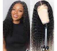 Perruques Bresilienne Cheveux Humain Deep Wave 180% Densité Perruque Femme Naturelle Brésilien Bou 13x4 Lace Frontal Wig Human Hair Perruque Femme Curly Noire Couleur Naturelle 20 Pouces