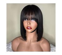 Perruques Brésilienne droite courte Bob Perruque avec bang Densité 150 % 8-14 pouces Couleur naturelle Perruque requin humain Bob Traitement Bob avec Bang Perruque Fashing (Couleur : carré avec bang