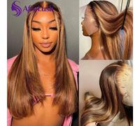 Perruques brésiliennes frontales en cheveux humains lisses blond miel, 30-34 pouces, P4/27 Highlight, densité 180%, lace front HD 13x4, pour femmes noires, livraison en 2-7 jours